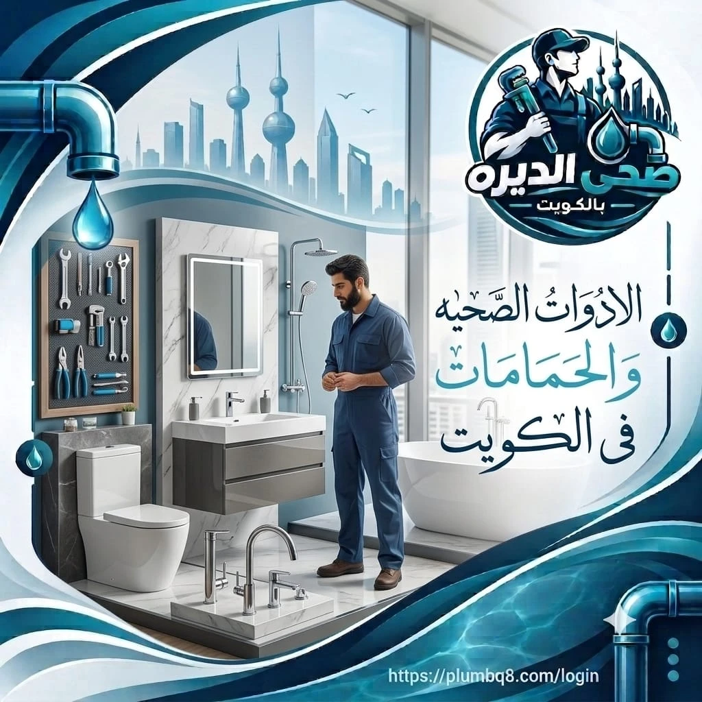 فني يقف في حمام عصري به مرحاض ومغسلة وحوض استحمام وخلاطات ولوحة أدوات في الكويت
