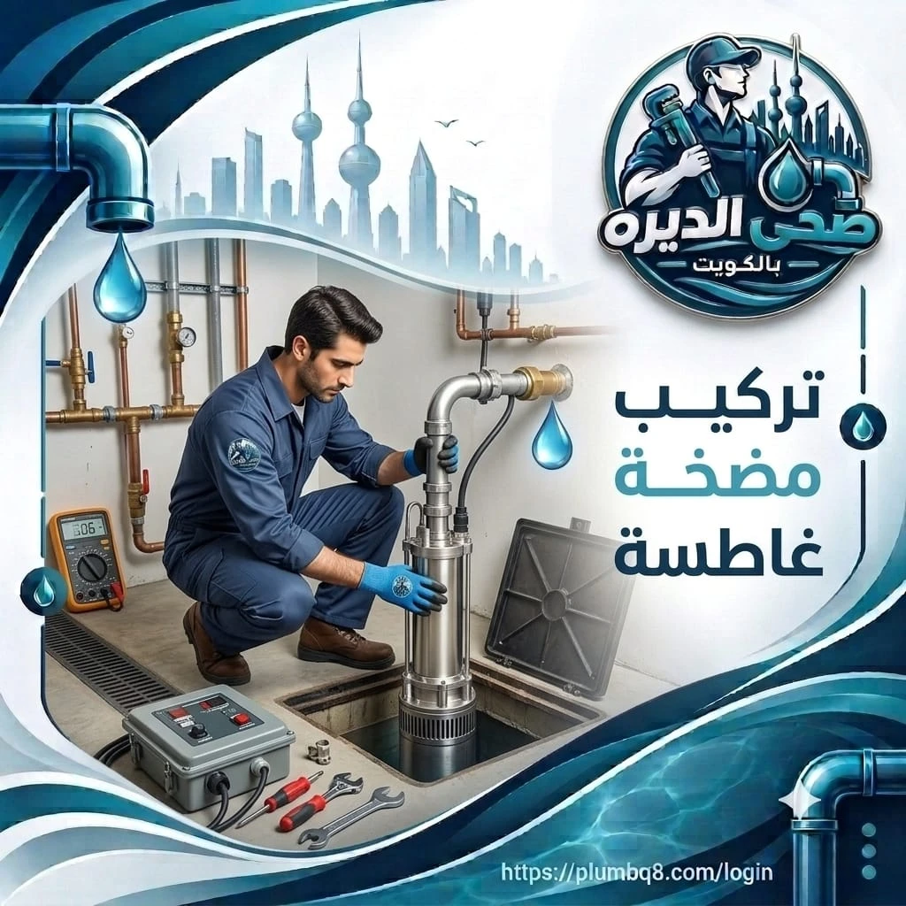 فني يركب مضخة غاطسة داخل حفرة مع صندوق تحكم كهربائي في الكويت
