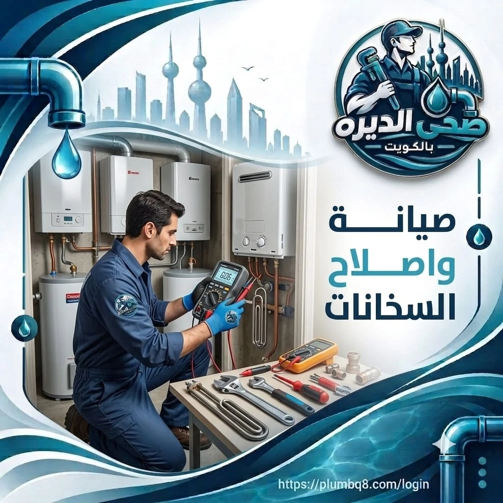 فني يفحص سخانات مياه كهربائية وغاز بجهاز قياس في الكويت