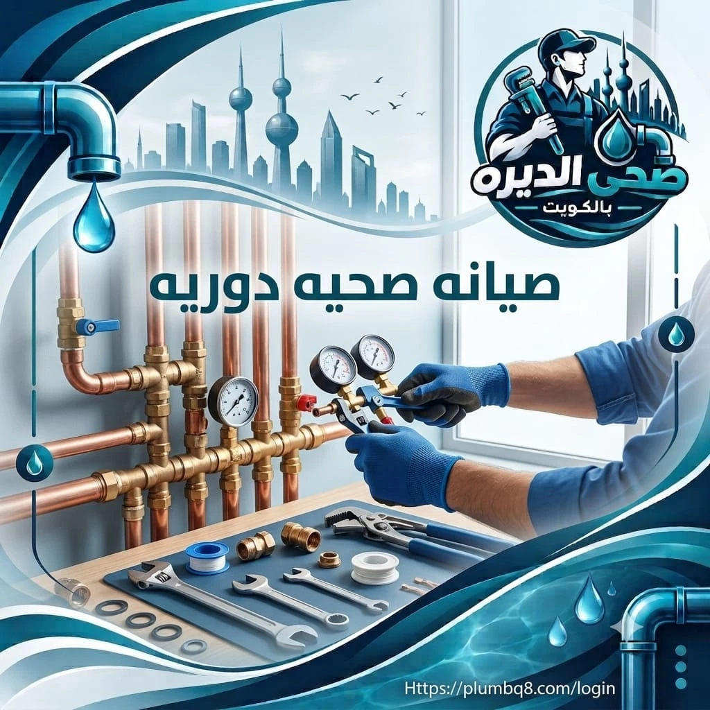 يدا فني بقفازات زرقاء تركبان مقياس ضغط على مواسير نحاسية أثناء الصيانة الدورية في الكويت