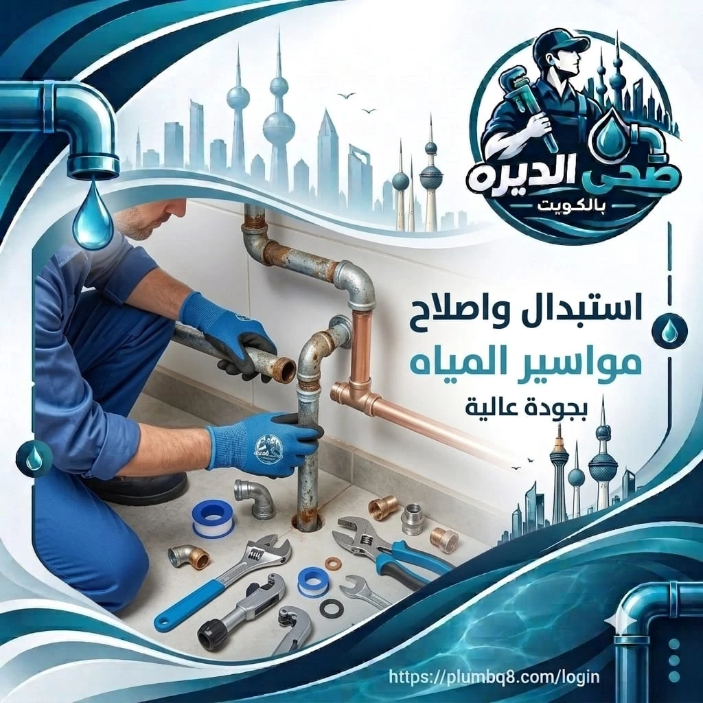 فني يستبدل مواسير حديد صدئة بمواسير نحاسية في الكويت