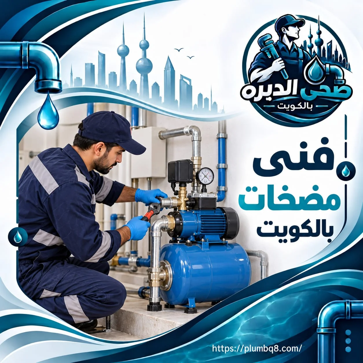 فني مضخات يصلح مضخة مياه وخزان ضغط في الكويت - صحي الديرة