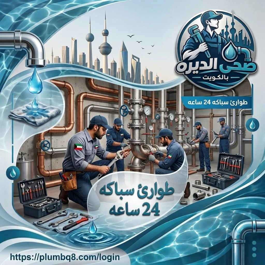 فنيون يصلحون مواسير معدنية في غرفة مضخات ضمن خدمة طوارئ السباكة على مدار 24 ساعة في الكويت