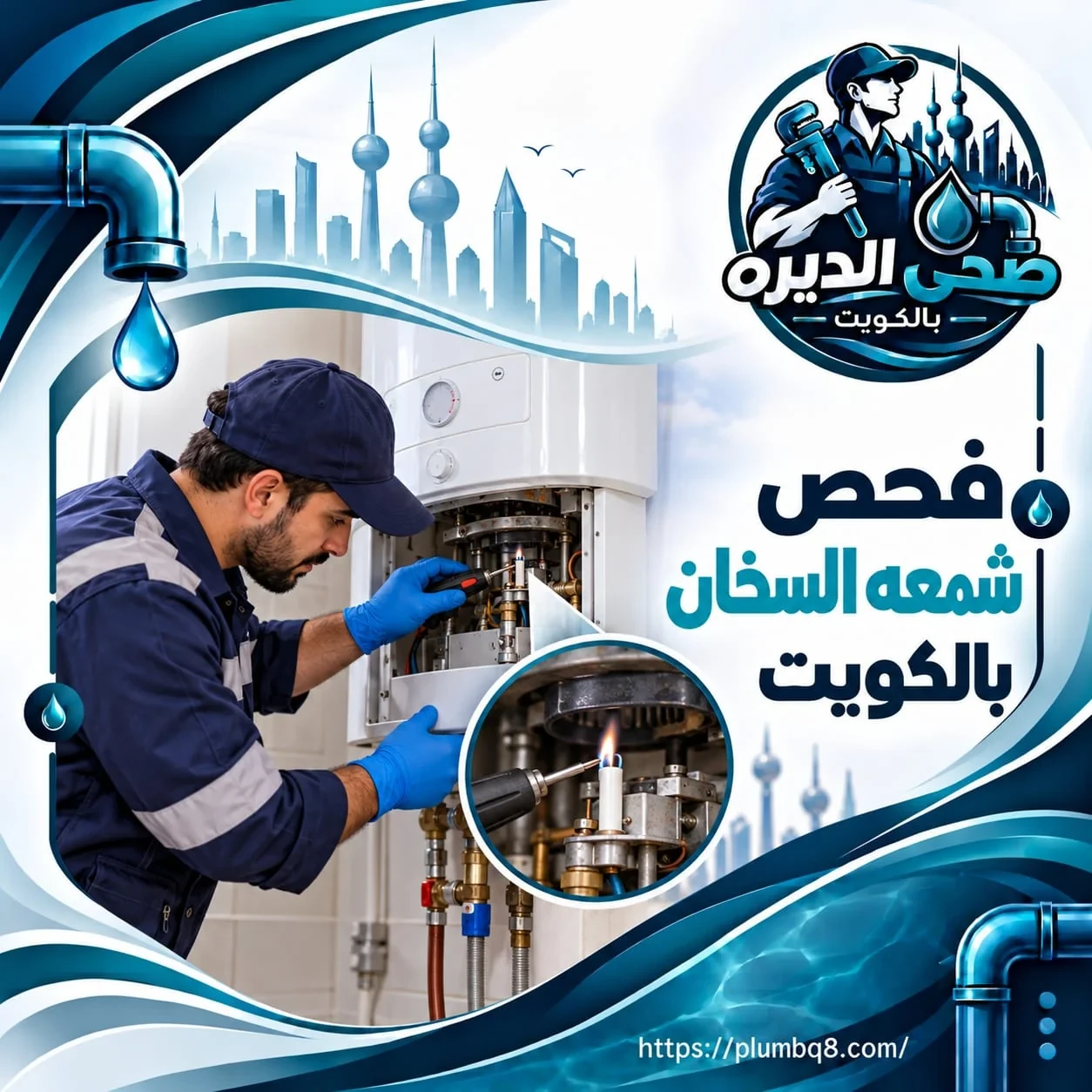 فني يفحص شمعة السخان وأجزاء التشغيل الداخلية في الكويت
