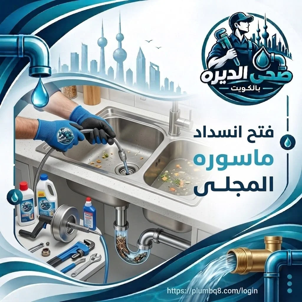 فني يفتح انسداد ماسورة المجلى بسلك التسليك مع ظهور بقايا الطعام داخل السيفون