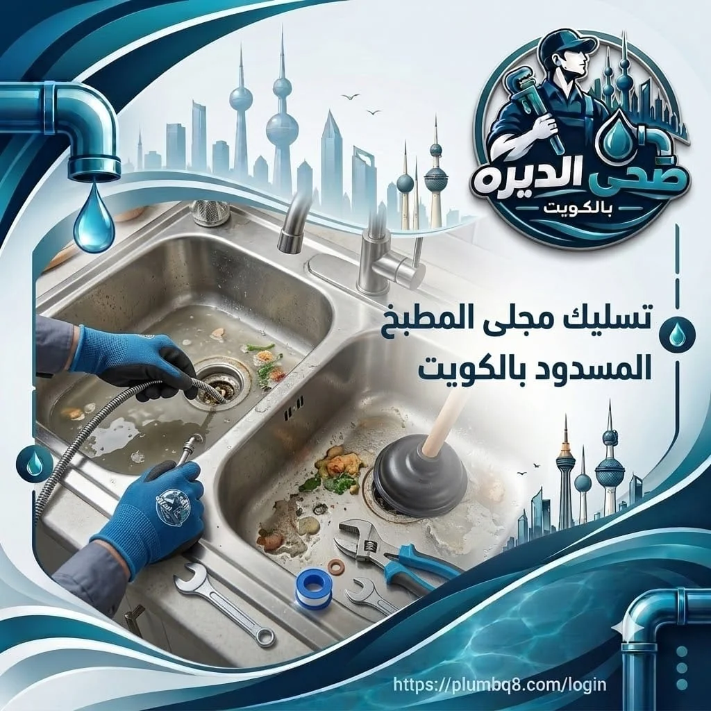 تسليك مجلى مطبخ مسدود ببقايا الطعام باستخدام سلك التسليك وكباس الشفط في الكويت