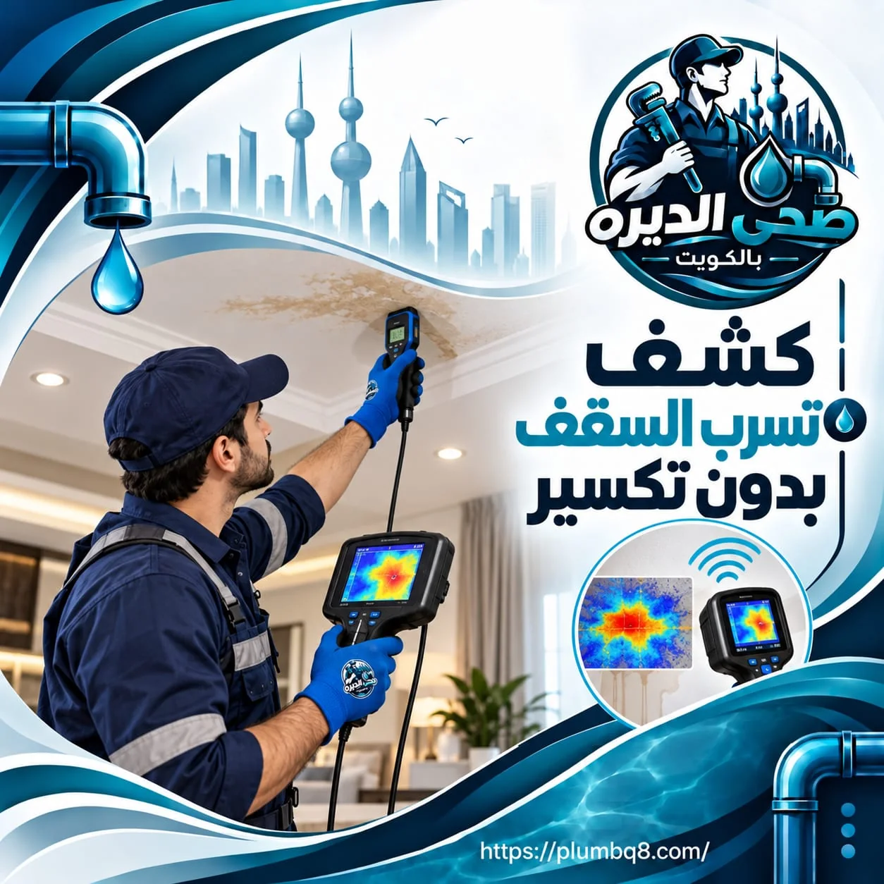 كشف تسرب السقف بدون تكسير باستخدام الكاميرا الحرارية في الكويت