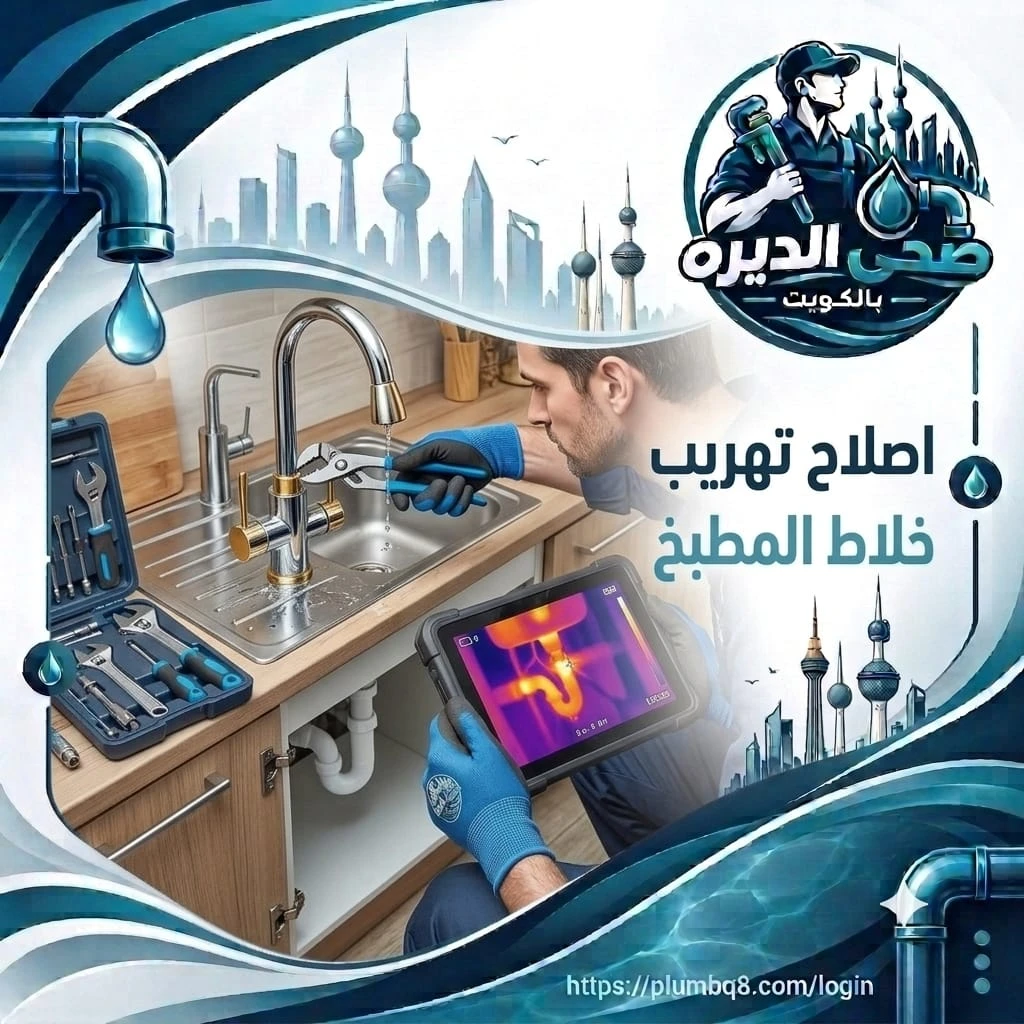 فني يصلح تسريب خلاط المطبخ بكماشة ويستخدم جهاز لوحي بكاميرا حرارية في الكويت