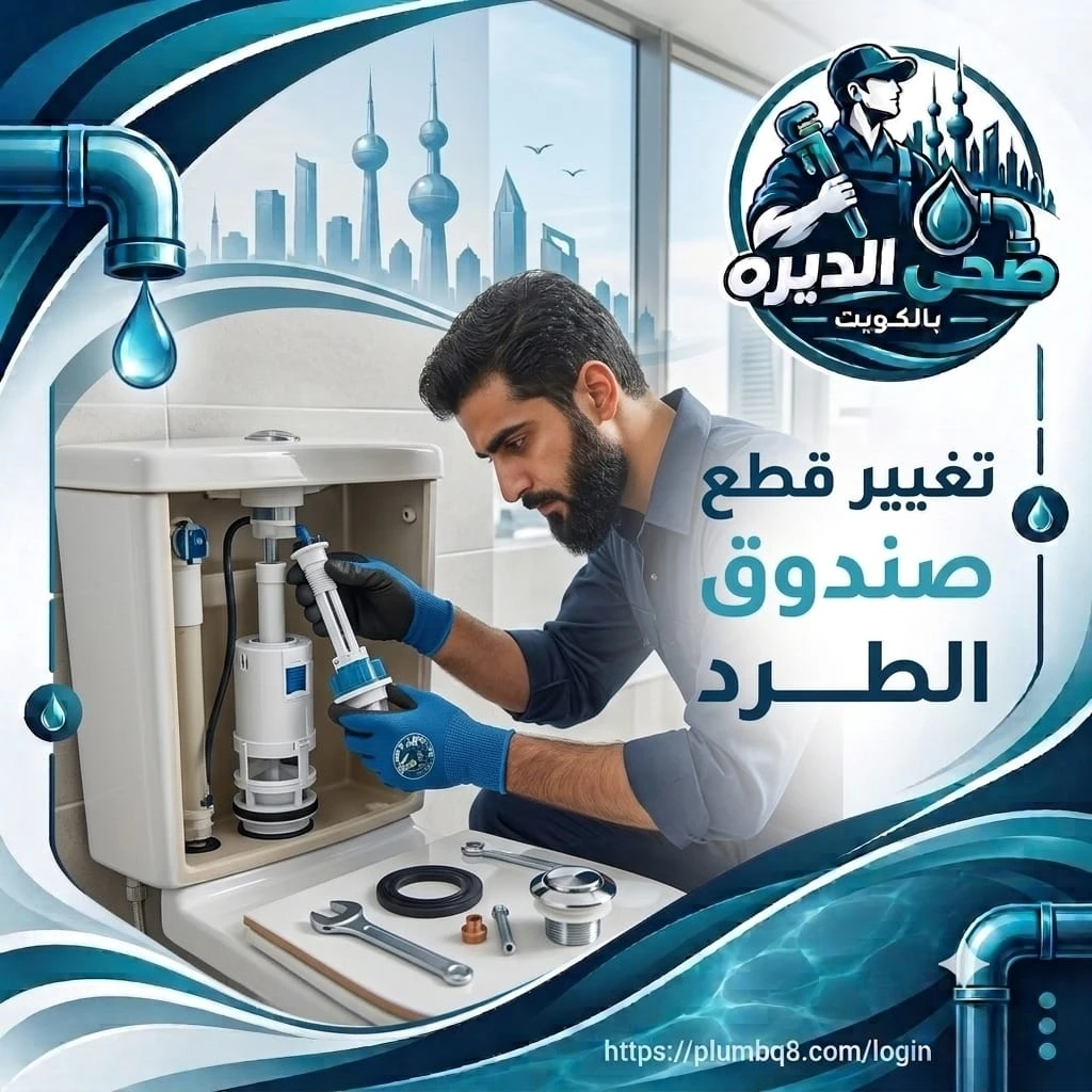 فني يغيّر قطع صندوق الطرد ويركب صمام تصريف جديد مع أدوات وحلقات في الكويت