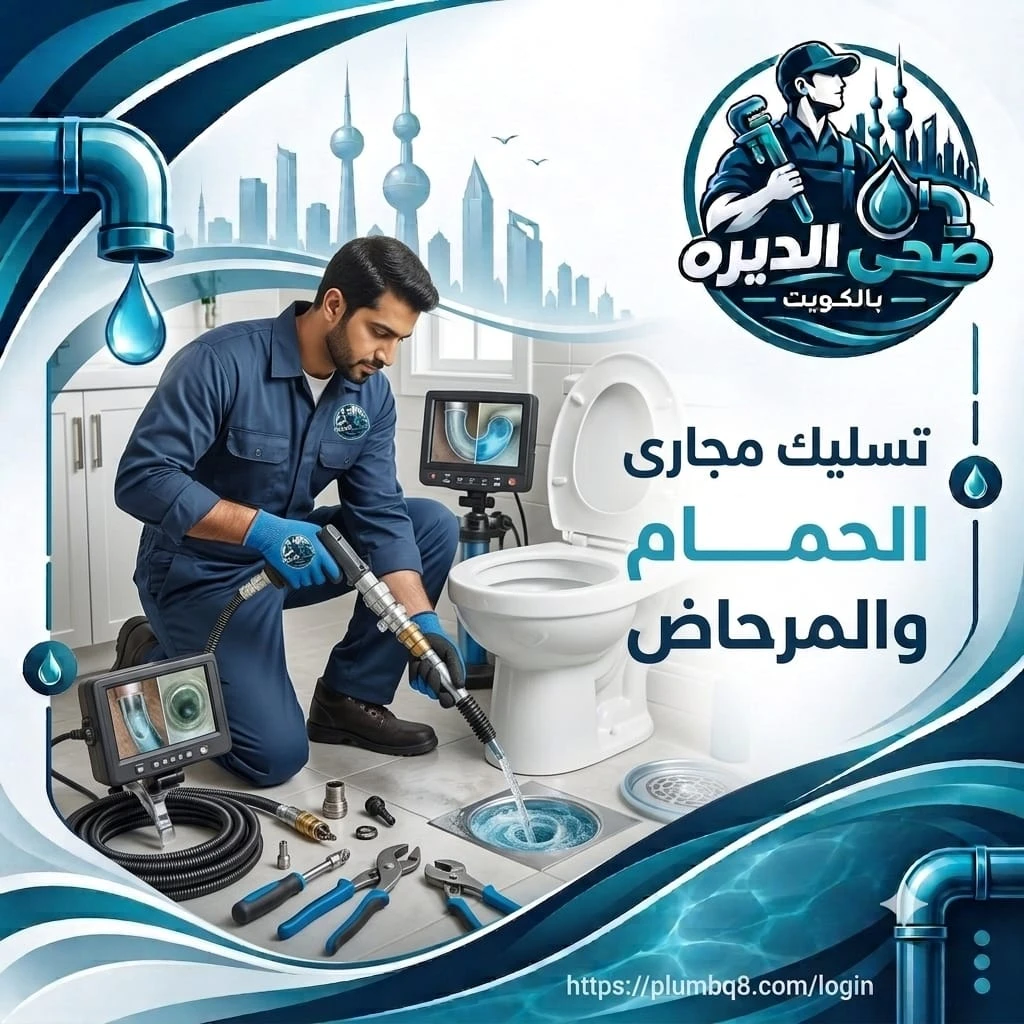 فني يسلك مجرى الحمام والمرحاض بكابل وكاميرا فحص في الكويت