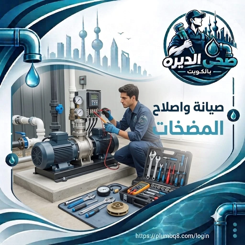 فني يفحص مضخة مياه ولوحة تحكم كهربائية بجهاز قياس وأدوات في الكويت