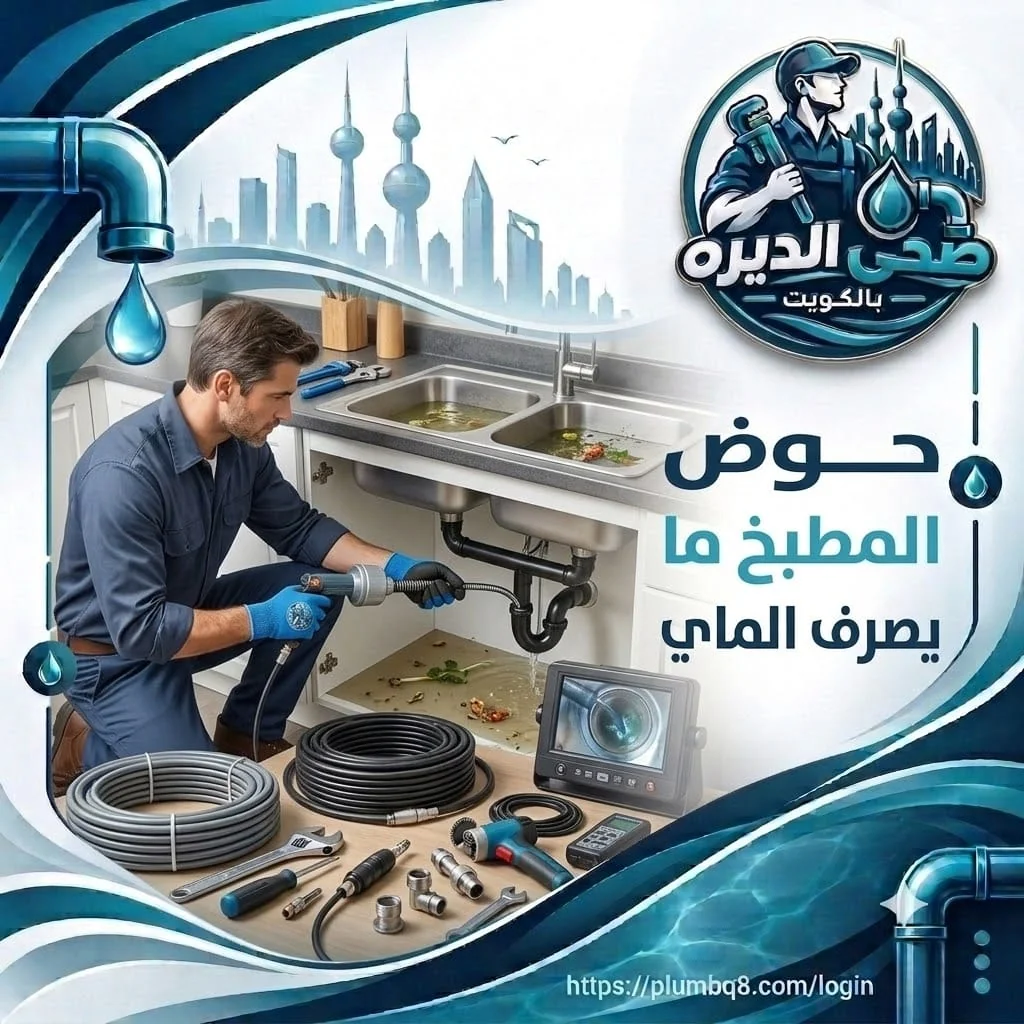 فني يعالج حوض مطبخ ما يصرف الماي باستخدام ماكينة تسليك وكاميرا فحص المواسير