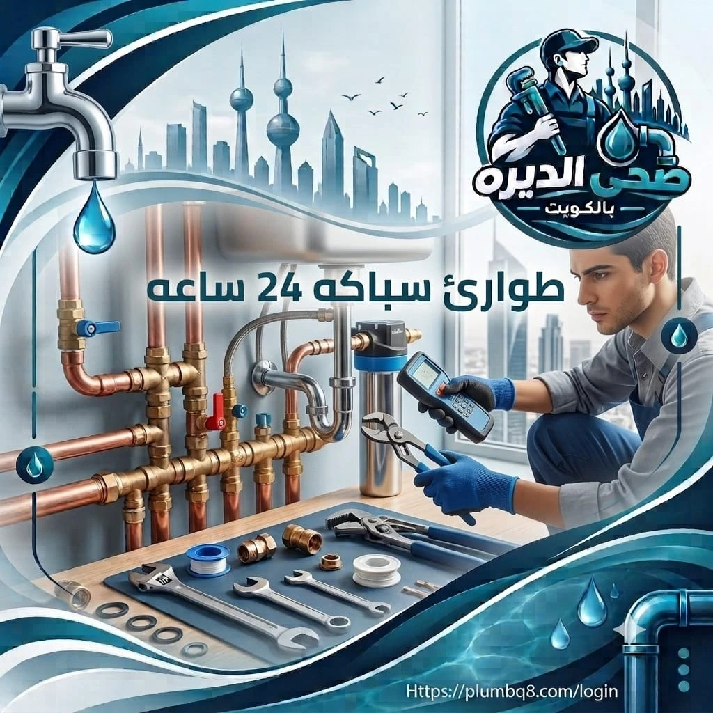 فني يستخدم جهاز كشف رقمي على مواسير نحاسية بجانب حنفية تقطر ماء، خدمة طوارئ سباكة 24 ساعة في الكويت